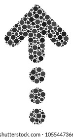 Dotted Arrow collage of dots in various sizes and color shades. Circle elements are united into dotted arrow vector collage. Vector illustration.