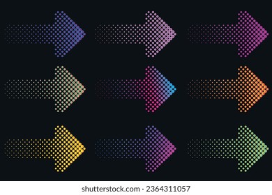 Dotted arrow gradient design. Vector isolated elements. Arrow halftone effect. Vector illustration