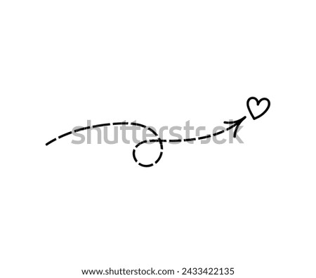 Dotted arrow and heart isolated on white background. Vector hand-drawn illustration. Perfect for Valentine's Day designs, cards, invitations, decorations.