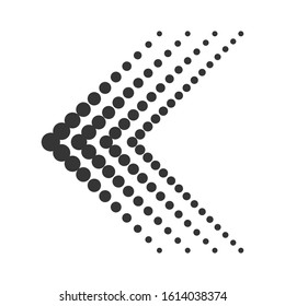 Dotted arrow. Arrow icon isolated. Black vector arrow. Halftone arrow to left.