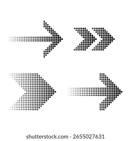 Dotted arrow icons. Halftone pixel effect. Direction pointer Vector. Progress movement signs.