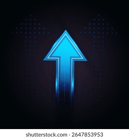 A dotted arrow made of light blue dots continues the upward path, emphasizing direction and digital precision. and upward motion in vector illustration