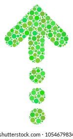 Dotted Arrow mosaic of dots in various sizes and eco green shades. Vector round elements are combined into dotted arrow mosaic. Fresh design concept.