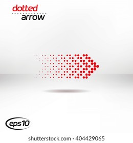 Dotted arrow on white background. Halftone effect vector templates