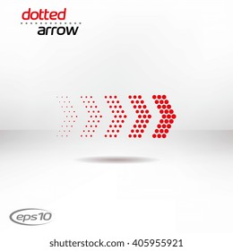 Dotted arrow on white background. Halftone effect vector templates