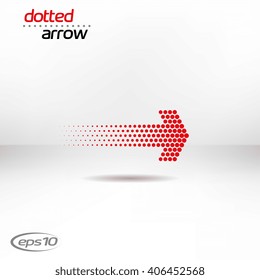 Dotted arrow on white background. Halftone effect vector templates