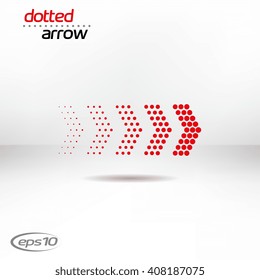 Dotted arrow on white background. Halftone effect vector templates