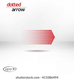Dotted arrow on white background. Halftone effect vector templates