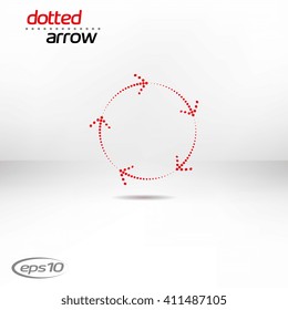 Dotted arrow on white background. Halftone effect vector templates