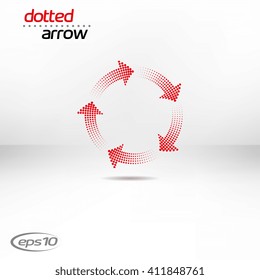 Dotted arrow on white background. Halftone effect vector templates