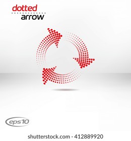 Dotted arrow on white background. Halftone effect vector templates