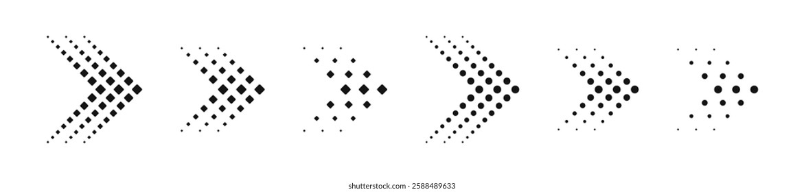 Dotted arrows collection. Dot arrow icon. Dotted arrow icon set. Halftone arrows. Vector arrow icons