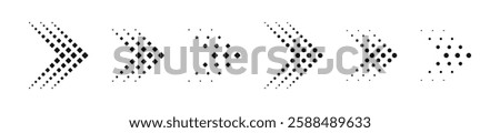 Dotted arrows collection. Dot arrow icon. Dotted arrow icon set. Halftone arrows. Vector arrow icons