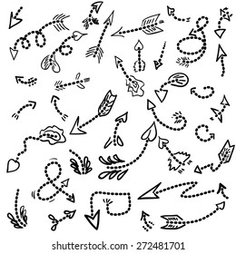 dotted arrows set, hand drawn arrows set, sketched style, doodle