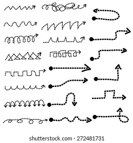 dotted arrows set, hand drawn arrows set, sketched style, doodle