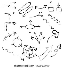 dotted arrows set, hand drawn arrows set, sketched style, doodle