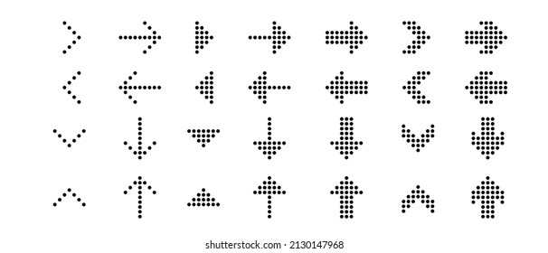 Conjunto de iconos vectoriales de flechas punteadas. símbolo indicador de dirección del cursor de flecha