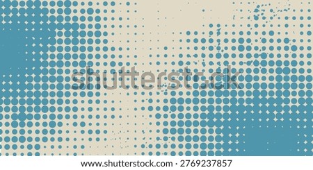 Dotted art retro sky pattern on old paper background. raster vintage clouds modern dotted arts blue background arts