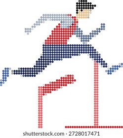 Dotted Athlete Jumping Over Hurdle on White Background runner hurdler