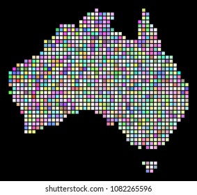 Dotted Australia Map. Vector geographic map in arbitrary colors on a black background. Vector concept of Australia Map combined with regular small rectangles.