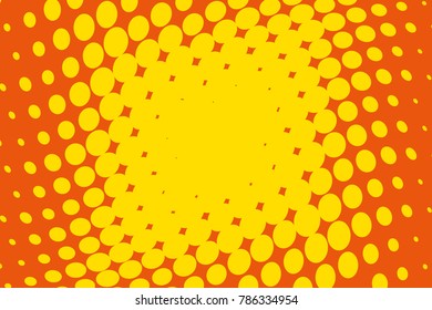 Dotted backdrop with circles, dots, point large scale. Abstract futuristic halftone pattern. Comic background. Yellow, orange color
