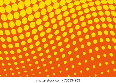 Dotted backdrop with circles, dots, point large scale. Abstract futuristic halftone pattern. Comic background. Yellow, orange color