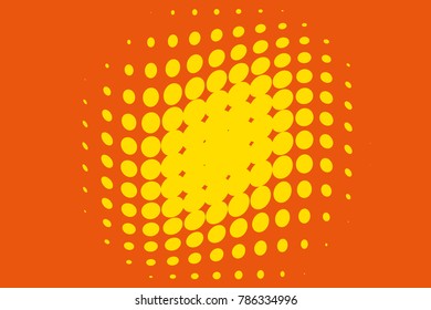 Dotted backdrop with circles, dots, point large scale. Abstract futuristic halftone pattern. Comic background. Yellow, orange color
