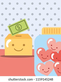 dotted background box with money and jar hearts