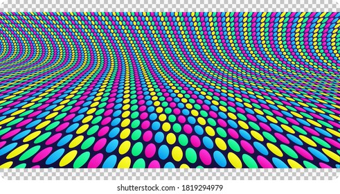 Fondo inclinado con círculos. Patrón abstracto de puntos de polka. Ilustración vectorial 3d.