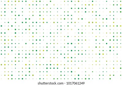 Dotted background with circles, dots, point different size, scale. Halftone pattern. Design element for web banners, posters, cards, wallpapers, sites, panels. Green on white color Vector illustration