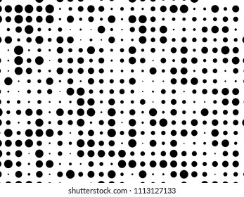 Dotted background with circles, dots, point different size, scale. Halftone pattern. Design element for web banners, posters, cards, wallpapers, sites, panels. Black and white color Vector illustratio