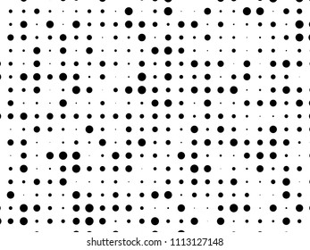 Dotted background with circles, dots, point different size, scale. Halftone pattern. Design element for web banners, posters, cards, wallpapers, sites, panels. Black and white color Vector illustratio
