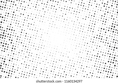 Dotted background with circles, dots, point different size, scale. Halftone pattern. Design element for web banners, posters, cards, wallpapers, sites, panels. Black - white color Vector illustration