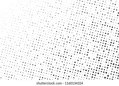 Dotted background with circles, dots, point different size, scale. Halftone pattern. Design element for web banners, posters, cards, wallpapers, sites, panels. Black - white color Vector illustration