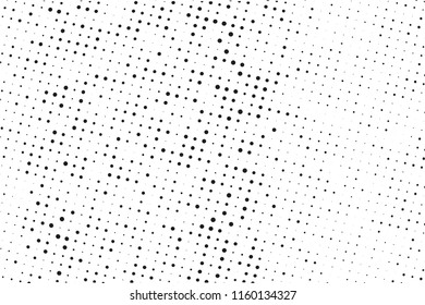 Dotted background with circles, dots, point different size, scale. Halftone pattern. Design element for web banners, posters, cards, wallpapers, sites, panels. Black - white color Vector illustration