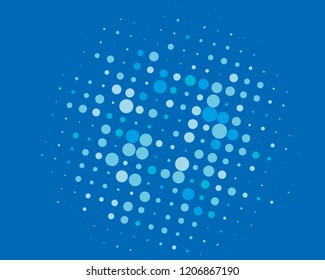 Dotted background with circles, dots, point different size, scale. Halftone pattern. Design element for web banners, posters, cards, wallpapers, sites, panels. Blue color Vector illustration
