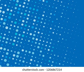 Dotted background with circles, dots, point different size, scale. Halftone pattern. Design element for web banners, posters, cards, wallpapers, sites, panels. Blue color Vector illustration
