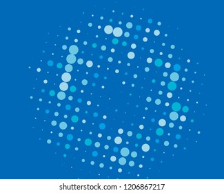 Dotted background with circles, dots, point different size, scale. Halftone pattern. Design element for web banners, posters, cards, wallpapers, sites, panels. Blue color Vector illustration