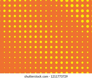 Dotted background with circles, dots, point different size, scale. Halftone pattern. Design element for web banners, posters, cards, wallpapers, sites, panels. Yellow and orange Vector illustration
