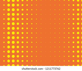 Dotted background with circles, dots, point different size, scale. Halftone pattern. Design element for web banners, posters, cards, wallpapers, sites, panels. Yellow and orange Vector illustration