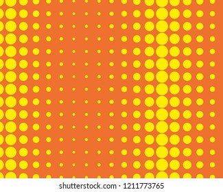 Dotted background with circles, dots, point different size, scale. Halftone pattern. Design element for web banners, posters, cards, wallpapers, sites, panels. Yellow and orange Vector illustration