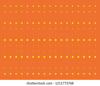 Dotted background with circles, dots, point different size, scale. Halftone pattern. Design element for web banners, posters, cards, wallpapers, sites, panels. Yellow and orange Vector illustration