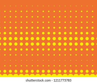 Dotted background with circles, dots, point different size, scale. Halftone pattern. Design element for web banners, posters, cards, wallpapers, sites, panels. Yellow and orange Vector illustration