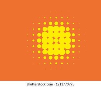 Dotted background with circles, dots, point different size, scale. Halftone pattern. Design element for web banners, posters, cards, wallpapers, sites, panels. Yellow and orange Vector illustration