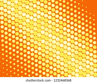 Dotted background with circles, dots, point different size, scale. Halftone pattern. Design element for web banners, posters, cards, wallpapers, sites, panels. Yellow and orange color