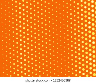 Dotted background with circles, dots, point different size, scale. Halftone pattern. Design element for web banners, posters, cards, wallpapers, sites, panels. Yellow and orange color