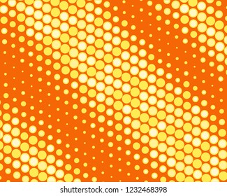 Dotted background with circles, dots, point different size, scale. Halftone pattern. Design element for web banners, posters, cards, wallpapers, sites, panels. Yellow and orange color