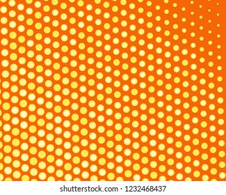 Dotted background with circles, dots, point different size, scale. Halftone pattern. Design element for web banners, posters, cards, wallpapers, sites, panels. Yellow and orange color
