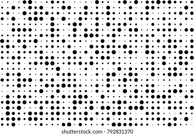 Dotted background with circles, dots, point different size, scale Halftone pattern. Design element for web banners, posters, cards, wallpapers, sites, panels Black and white color Vector illustration 