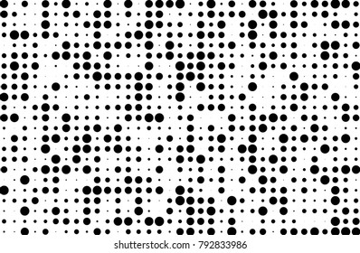Dotted background with circles, dots, point different size, scale Halftone pattern. Design element for web banners, posters, cards, wallpapers, sites, panels Black and white color Vector illustration